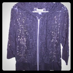 Daytrip Lace Zip Up Cardigan 3/4 Sleeve, Size L